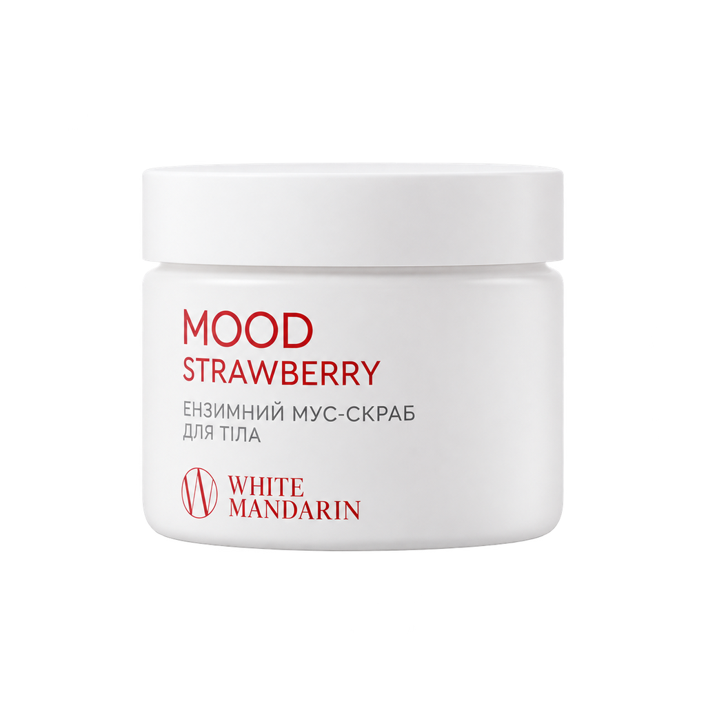 Мус-скраб для тіла «MOOD STRAWBERRY» — упаковка на прозорому фоні